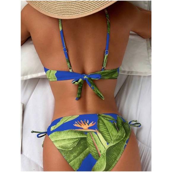 Tropical Leaves Print Tie Beach Swim Bikini - Picture 8 of 10